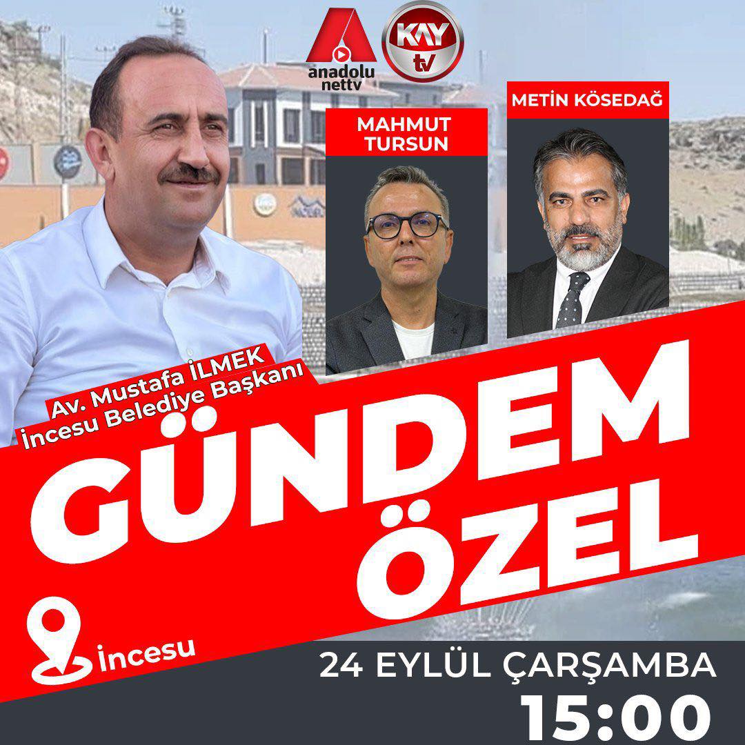 Belediye Başkanımız Av. Mustafa İLMEK, gündem özel programının konuğu oluyor. Başkanımız, 24 Eylül Çarşamba günü saat 15:00’te Gazeteciler Cemiyeti Başkanı Metin KÖSEDAĞ ve Gazeteci Mahmut TURSUN’un sorularını yanıtlayacak.